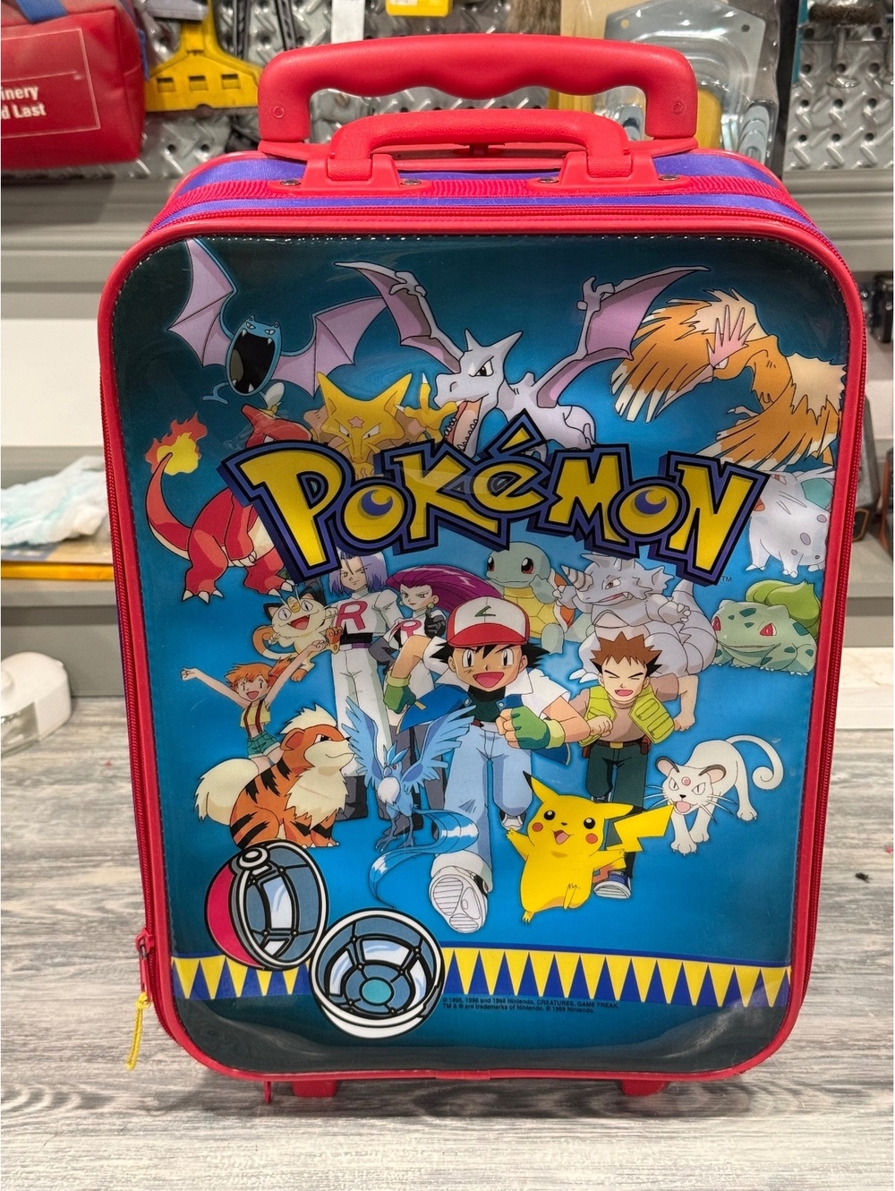 Vintage 1999 Pokémon Kids Rolling Suitcase Luggage Ash- Pikachu Gen 1 Retro